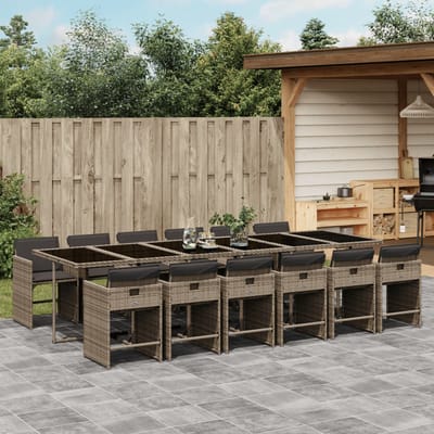 vidaXL - 13-delige - Tuinset - met - kussens - poly - rattan - grijs