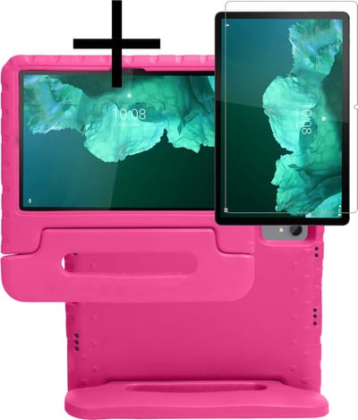 Hoes - Geschikt voor Lenovo Tab P11 - Met Screenprotector - Kinderhoes Shockproof Bumper - Kidsproof Case - Tablet Hoesje - Kinder Cover - Roze