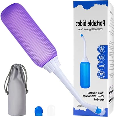 Perineale fles - Draagbaar bidet - Persoonlijke hygiëne - Met 2 mondstukken - 500 ml - Paars