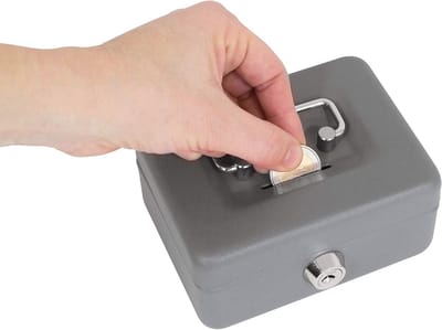 Stalen Geldkistje met Sleutel | Compact en Veilig voor Geld en Waardevolle Spullen | Sleuf voor Munten | 12,5 cm