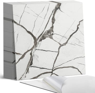 Coloray Plaktegels - Marmerpatroon met aderen Zelfklevende Tegels - 20 cm x 20 cm - Wit Plaktegels - 20 stuks - Vierkant PVC Tegels - Plaktegels Badkamer - Plaktegels Vloer - Vinyl Tegels Zelfklevend - Wandtegel Zelfklevend