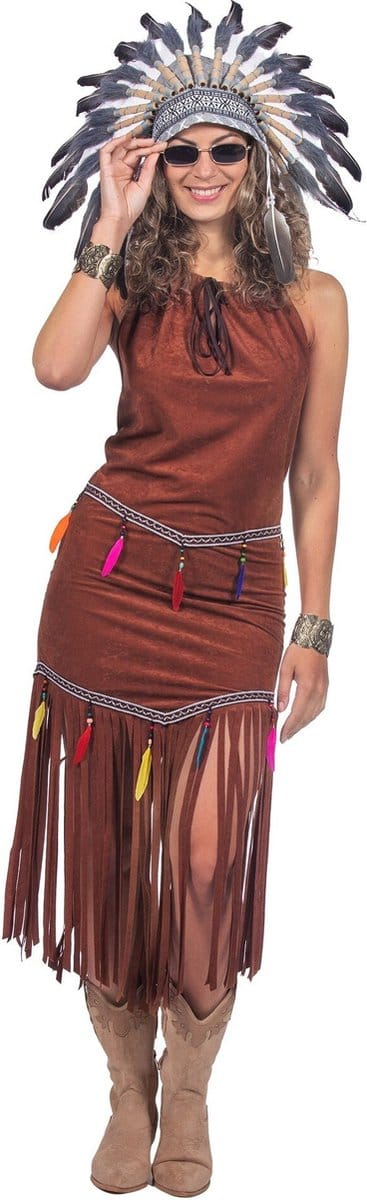 Indianen Jurk Franjes Festival Bruin Dames - Maat 36