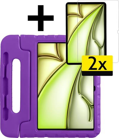 Hoes - Geschikt voor Apple iPad Air (2024/2025/2026) - 11 inch - Met 2x Screenprotector - Kinderhoes Shockproof Bumper - Kidsproof Case - Tablet Hoesje - Kinder Cover - Paars