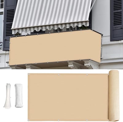LIVEINU Balkonscherm, inkijkbescherming, windscherm, zichtscherm, uv-bescherming, weerbestendig, tuinscherm, UV 75% speciale HDPE-weefsel, balkonbekleding, 90 x 600 cm, beige