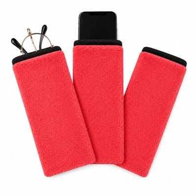3xNanopro 2 in 1 Bril en Mobielhoesje/Poetsdoek/Schoonmaakdoek/Microvezel/Krasvrij/20x10/Rood