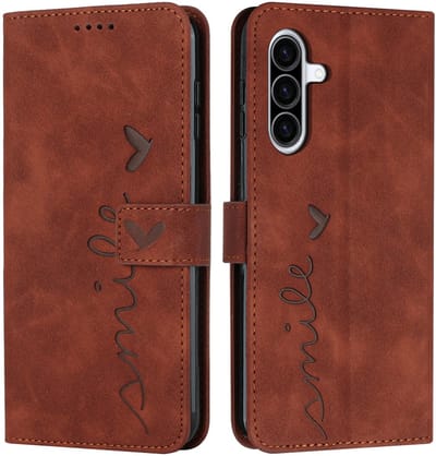 Coverup Hoesje - Geschikt voor Samsung Galaxy A57 Hoesje - Coverup Smile Book Case - Bruin