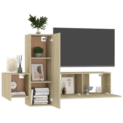vidaXL - 3-delige - Tv-meubelset - bewerkt - hout - sonoma - eikenkleurig