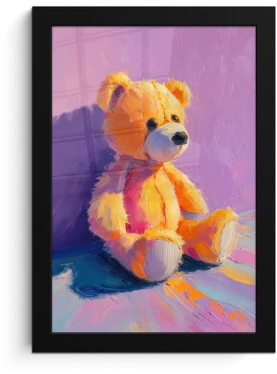 Poster in lijst - Fotolijst 20x30 cm - Posters - Teddybeer - Schaduw - Penseelstreken - Paars - Posterlijst zwart - Decoratie - Wanddecoratie woonkamer - Muurdecoratie slaapkamer