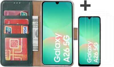 Hoesje met 3 Stuks Screenprotectors Geschikt voor Samsung Galaxy A26 – Arara bookcase met pasjeshouder - Groen