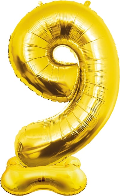 150cm XXL folieballon - Zelf staand - Cijfer 9 - Staande cijferballon - Goud