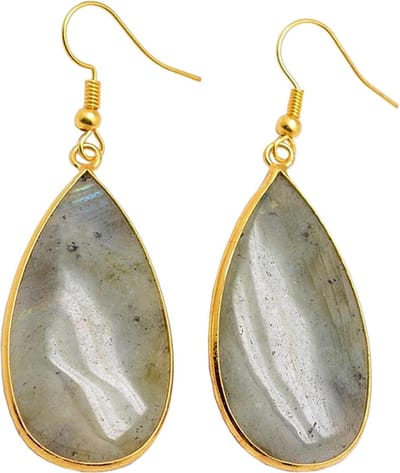 Edelstenen oorbellen Big Teardrop Labradorite Gold - oorhangers - labradoriet - edelstaal - goud - druppel - luxe sieraden zakje - oorbellen dames