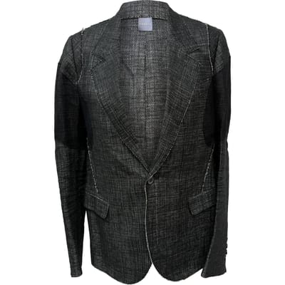 Lanvin single-breasted blazer met geweven accenten in zwart linnen