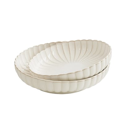 Almina Bloomy 2-delige Serveer- en Fruitschaal Set – Porselein – Bloemvormig Design – Elegant & Duurzaam – 28,5 cm & 24,5 cm
