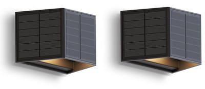 Calex Caserta Solar Wandlamp - 2 Stuks - Up & Down Tuinverlichting - Zonne-energie - Warm Wit Licht - Zwart
