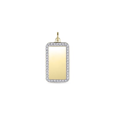 Gisser Jewels - Hanger excl. Collier - Rechthoek Graveer baar gezet met Zirkonia Stenen - 17mm x 10mm - Geelgoud Verguld Zilver 925