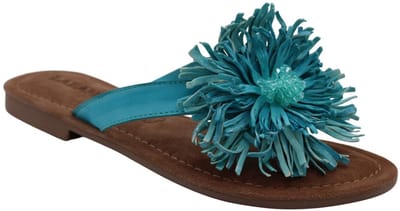 Lazamani - Roza Dames Teenslippers Leer Turquoise - Maat 36