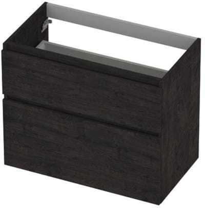 INK - Onderkast 2 Laden Greeploos Hout Decor met Houten Keerlijst A-symmetrisch - 800x450x650 Mm - Houtskool Eiken