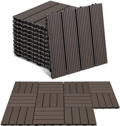 99 stuks WPC-terrastegels met drainage en kliksysteem voor tuin- en balkonvloeren, 30x30 cm, donkerbruin