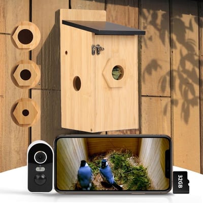 Vogelhuis met 4MP HD-camera, Vogelhuis voor de tuin, weerbestendig, 2.4G WiFi & App-notificatie, Bekijk het nestelen en uitkomen, Automatische opname van vogelvideo's & bewegingsdetectie'