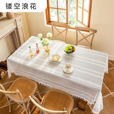 Tapis de Table Creux Style Français Lumière Luxe Universel Quatre Saisons Dentelle Tricotée Nappe de Table à Manger Cabinet de Table Basse Pad Décoratif 90x90cm
