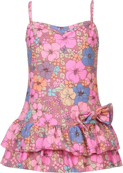 Badpak met bloemen - Oude roze 116-122