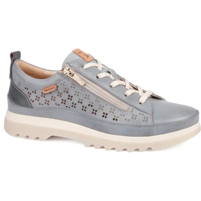 Pikolinos dames sneakers met vetersluiting en ritssluiting, denimblauw leer - Vigo