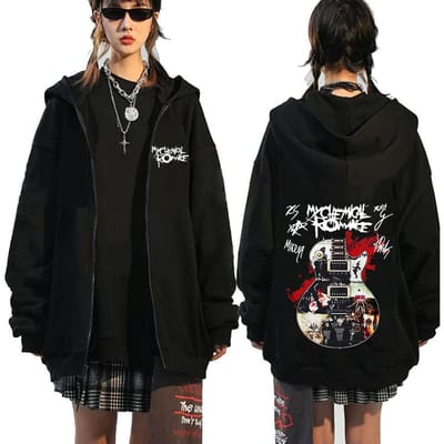 Chemical Romance Mcr Dode Rits Trui Zwart Parade Punk Emo Rock Rits Sweatshirt Mannen S black