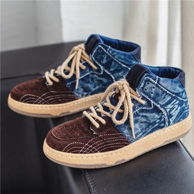Lente Herfst Denim Casual Schoenen Heren Outdoor Fit Sneakers Mannen Platte Schoenen Canvas Hoge Top Botas Vetersluiting Enkellaars Schoenen 44 kaki