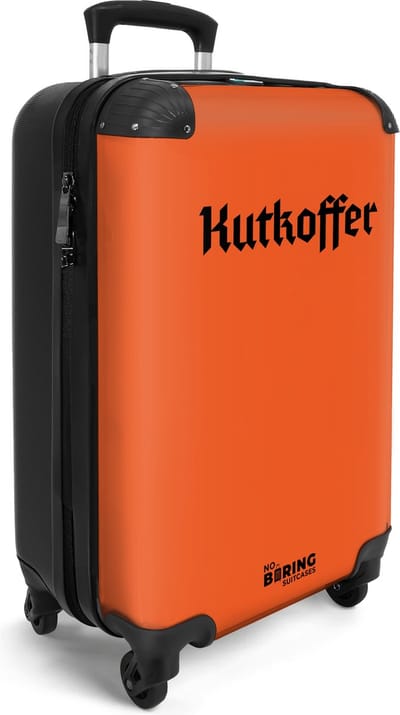 NoBoringSuitcases.com® - Handbagage koffer lichtgewicht - Reiskoffer - Carryon trolley op wielen - Oranje met tekst 'Kutkoffer' - Rolkoffer met wieltjes - Past binnen 55x40x20 en 55x35x25 - Suitcase cabin - 55 cm bagage