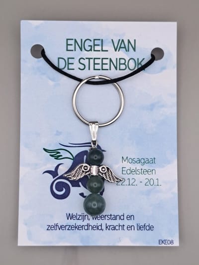 Geluksengel - Sterrenbeeld Steenbok - Sterrenbeeld hanger - Natuursteen Mosagaat - een Engeltje voor jou - Edelsteen - Sleutelhanger - Mosagaat hanger - Beschermengel - Guardian Angel - Sterrenbeeld cadeautje