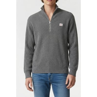 Calvin Klein Ls Ez Cotton Waffle Sweater Medium Grey Heather Maat: L | Sweaters Outlet | Heren | Grijs