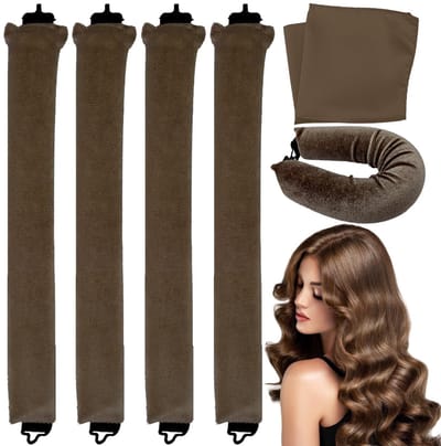 Dailygoods- Haarrollers zonder Hitte - 4 Stuks - Hoofdband - Sjaal - Geschikt voor Lang Haar - 29 cm Lengte - Bruin - Krultangen