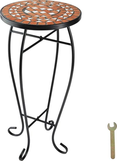 tectake® Mozaïek Bloemenkruk - Ronde Bijzettafel met Steenmozaïk - Ø 30 cm - Diverse Kleuren - (Terra | Nr. 402768)