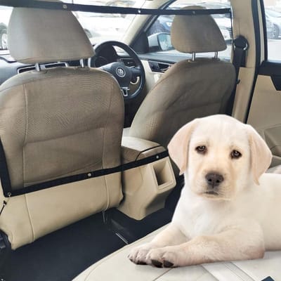 Famanu - Hondenautobarrière met verstelbaar touw en haak, 115 x 62 cm, universele hondenbeschermer voor achterbank, gaasbarrière autoverdeler, veiligheidsnet voor hond, huisdier, voor SUV, vrachtwagen