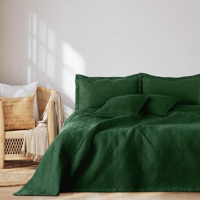 Famanu - Sprei 240x260 cm donkergroen, dubbelzijdige ultrasoon bedsprei van polyester