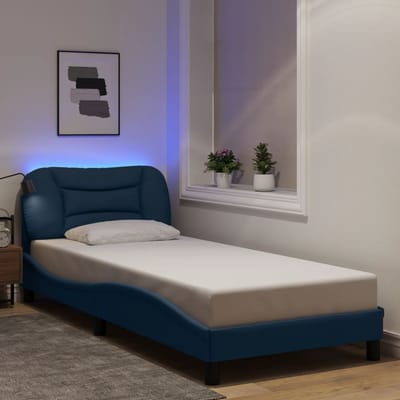 vidaXL - Bedframe - met - LED - zonder - matras - "Hvar" - 80x200 - cm - stof - blauw