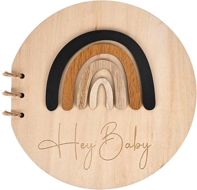 Gastenboek voor Baby Shower met Houten Kaft - 40 Pagina's - Herinneringen - DIY Scrapbook Versiering - Aandenken Album voor Baby Meisjes en Jongens