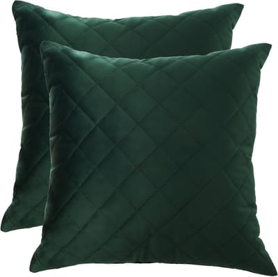 FEROCITY - Set fluwelen kussens - 2 kussens met hoes - bankkussen voor de woonkamer, slaapkamer - 45 x 45 cm - Velvet - Gequilted Bottle Green