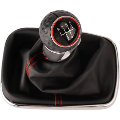 Pommeau de levier de vitesse de voiture Botte 5 vitesses Coutures rouges Toucher confortable Housse de botte de levier de vitesse automatique Remplacement pour Bora black