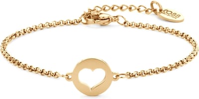 CO88 Collection Inspirational 8CB-90402 Stalen Armband met Hanger - Hart 10 mm - Lengte 16,5 + 3 cm - Cadeau voor haar - Goudkleurig