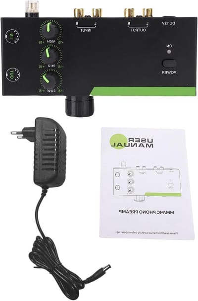 Phono Voorversterker - Geluidsinterface MM MC - Muziek Luisteren - Instelbare Frequentie - 24 x 16 x 6 cm - Zwart
