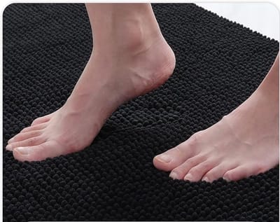 Badmat, antislip, wasbaar, zacht, chenille, absorberend, voor badkamer, 40 x 60 cm, zwart