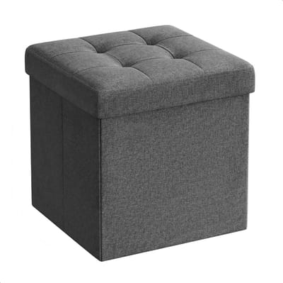 ACAZA Poef - Opbergbox - Grijs - 30 x 30 x 30 cm - Poef met opbergruimte - Opbouwbare Poef - MDF - Pouf - Poefs - Hockers en Poefen - Opbergbox Kinderen - Hocker met Opbergruimte