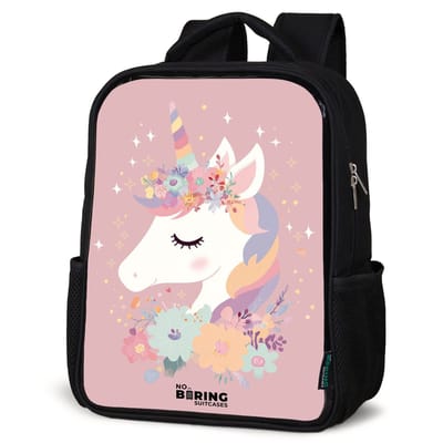NoBoringSuitcases.com® - Rugzak zwart meisjes - Schooltas meisje - NoBoringSuitcases.com® - Rugzak zwart - Schooltas jongen & meisje - Eenhoorn - Roze - Bloemen - Rugtas voor school - Boekentas kind - Schoolrugzak - Kinderrugzak