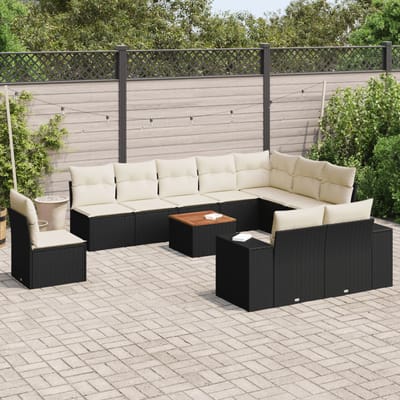 vidaXL - 11-delige - Loungeset - met - kussens - poly - rattan - zwart