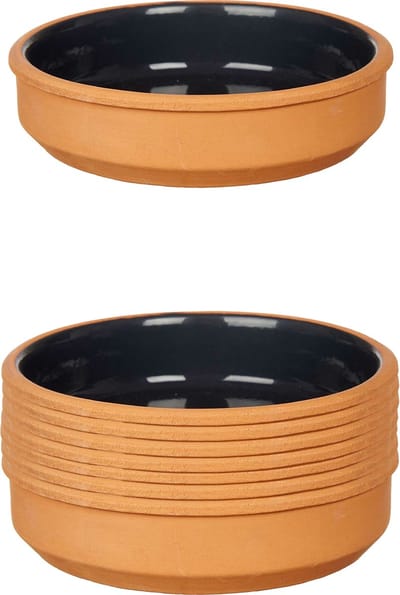 La Dehesa - Tapas / Creme brulee schaaltjes - 8x stuks - terracotta/zwart - 16 x 4 cm - serveerschaaltjes - hapjes - voedsel