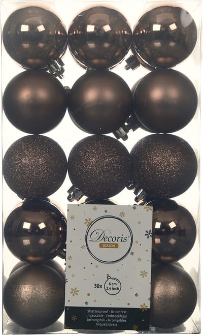 Decoris kerstballen - 30x st - walnoot bruin - D6 cm - kunststof - kerstversiering