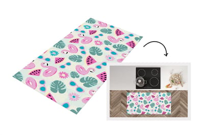 Keukenloper - Loper keuken - Zomer - Patroon - Flamingo - Monstera - 120x60 cm - Keukenloper vinyl