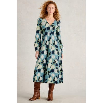White Stuff Megan Jersey Dress Blue Print Maat: 10 REGULAR | Midi Jurken Outlet | Dames | Blauw