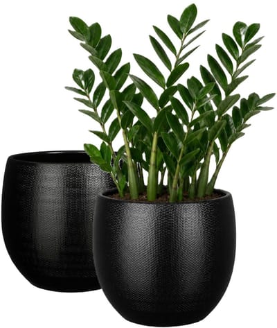 Mica Decorations Plantenpot - keramiek - zwart glans / ribbels - D28 x H29 cm - bloempot Havana